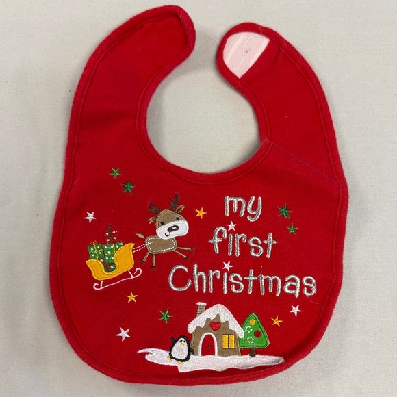 Red Christmas Baby Bib - Picture 1 of 2